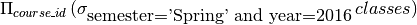 \Pi_{course\_id}\, (\sigma_{\mbox{semester='Spring' and year=2016}}\, classes)