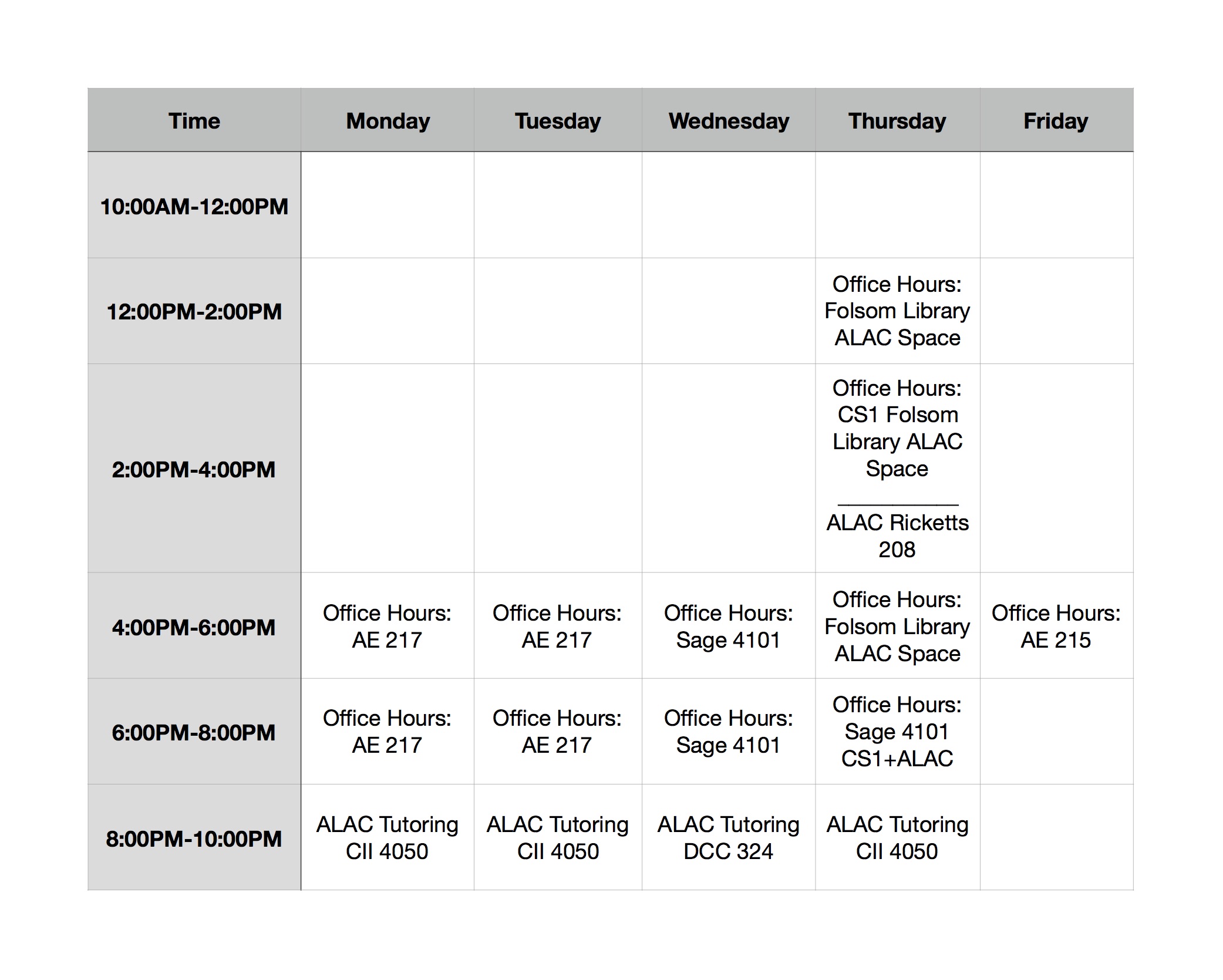 weekly office hours schedule fall 2017 cs 1 fall 2017 office hours schedule